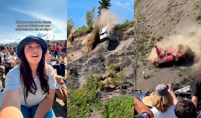 지난 4일 미국  알래스카 ‘글레이셔 뷰’(Glacier View)에서 열린 ‘카 런치’(Car Launch) 행사. 틱톡 raarupadventures 캡처