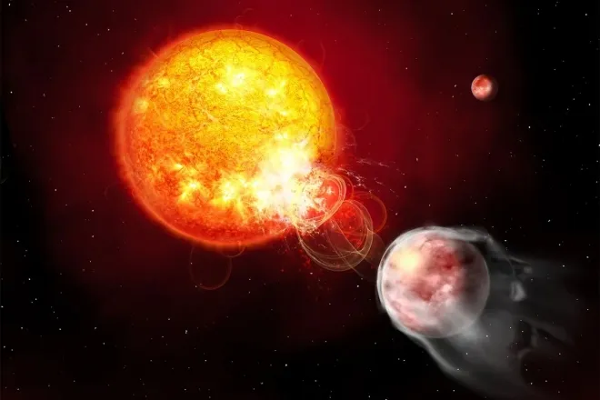 항성 HIP 67522와 궤도를 도는 행성 HIP 67522 b의 그래픽 이미지. Janine Fohlmeister (Leibniz Institute for Astrophysics Potsdam) 항성 HIP 67522와 궤도를 도는 행성 HIP 67522 b의 그래픽 이미지. Janine Fohlmeister (Leibniz Institute for Astrophysics Potsdam)