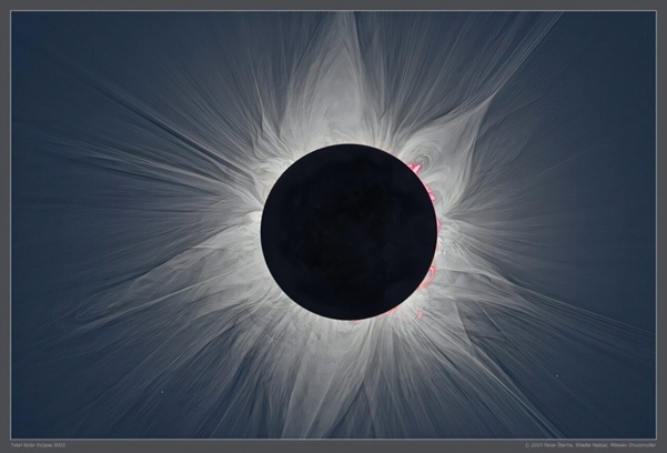 2023년 개기일식 때 관측한 태양 코로나. Credit: Miloslav Druckmuller, Shadia Habbal, Pavel Starha