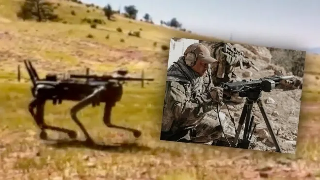 미 해병대 특수전사령부(MARSOC)가 테스트한 것으로 알려진 소총을 장착한 로봇개. 미 해병대 특수전사령부(MARSOC)가 테스트한 것으로 알려진 소총을 장착한 로봇개.