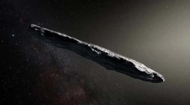 오무아무아(Oumuamua)의 그래픽 이미지. M. Kornmesser/ESO