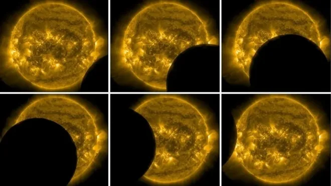 지난 25일 태양활동관측위성(SDO)이 포착한 달 자오선 통과. NASA SDO 제공