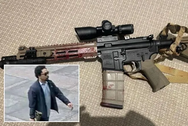 총격범 셰인 타무라와 그가 범행에 사용한 피 묻은 총기. NYPD 제공