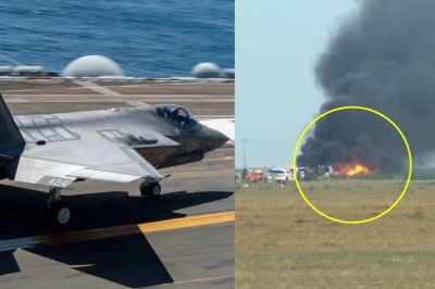 thumbnail - 美 해군 스텔스전투기 F-35 사고…비행 중 추락 ‘활활’