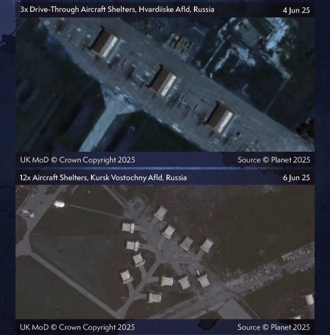 러시아가 쿠르스크 보스토치니 기지 등에 건설한 격납고 모습. Planet via UK Ministry of Defense/X 러시아가 쿠르스크 보스토치니 기지 등에 건설한 격납고 모습. Planet via UK Ministry of Defense/X