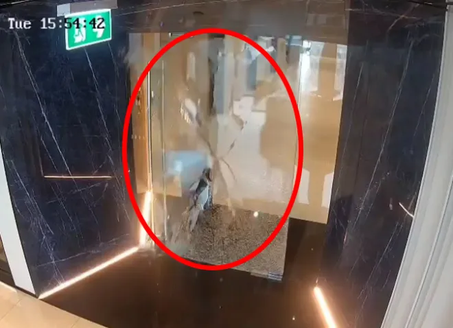 지난달 29일(현지시간) 태국 방콕에서 한 직장인이 사무실에 들어가려다 유리문이 수천 조각으로 산산이 부서지는 아찔한 사고가 발생했다. 페이스북 Pat Patcharaluk 캡처 지난달 29일(현지시간) 태국 방콕에서 한 직장인이 사무실에 들어가려다 유리문이 수천 조각으로 산산이 부서지는 아찔한 사고가 발생했다. 페이스북 Pat Patcharaluk 캡처