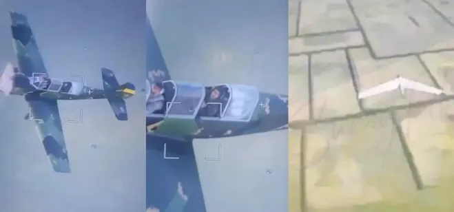 러시아의 정찰 드론이 촬영한 우크라이나 Yak-52의 모습 러시아의 정찰 드론이 촬영한 우크라이나 Yak-52의 모습