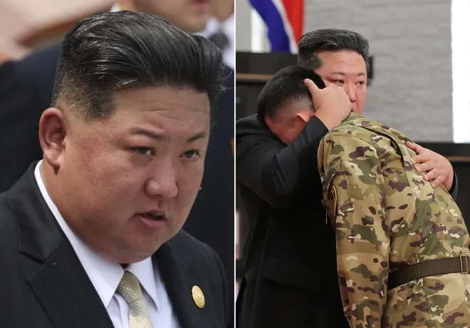 김정은 북한 국무위원장이 2025년 9월 3일 중국 베이징 톈안먼 광장에서 열린 제2차 세계대전 종전 80주년 열병식에 참석한 모습(왼쪽)과, 앞서 평양에서 해외 파병 군 지휘관·전투원에게 국가훈장을 수여하고 전사자 유가족을 위로하는 시상식 장면(8월 발행, 오른쪽). AP·EPA/KCNA 연합뉴스 김정은 북한 국무위원장이 2025년 9월 3일 중국 베이징 톈안먼 광장에서 열린 제2차 세계대전 종전 80주년 열병식에 참석한 모습(왼쪽)과, 앞서 평양에서 해외 파병 군 지휘관·전투원에게 국가훈장을 수여하고 전사자 유가족을 위로하는 시상식 장면(8월 발행, 오른쪽). AP·EPA/KCNA 연합뉴스