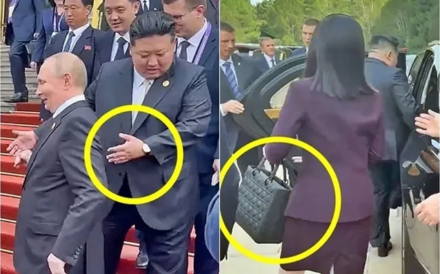 김정은 북한 국무위원장(왼쪽)이 2025년 9월 3일 중국 베이징 전승절 80주년 기념 열병식 행사에서 블라디미르 푸틴 러시아 대통령과 함께 모습을 드러냈다. 김 위원장의 손목에는 약 2000만 원 상당의 스위스 IWC 시계가 포착됐다. 같은 날 동행한 여동생 김여정 노동당 부부장(오른쪽)은 약 1000만 원대 프랑스 명품 ‘레이디 디오르’ 가방을 들고 이동하는 장면이 확인됐다. 크렘린궁 영상 캡처 김정은 북한 국무위원장(왼쪽)이 2025년 9월 3일 중국 베이징 전승절 80주년 기념 열병식 행사에서 블라디미르 푸틴 러시아 대통령과 함께 모습을 드러냈다. 김 위원장의 손목에는 약 2000만 원 상당의 스위스 IWC 시계가 포착됐다. 같은 날 동행한 여동생 김여정 노동당 부부장(오른쪽)은 약 1000만 원대 프랑스 명품 ‘레이디 디오르’ 가방을 들고 이동하는 장면이 확인됐다. 크렘린궁 영상 캡처