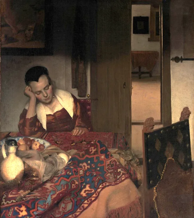 요하네스 페르메이르, ‘잠든 하녀’, 1656-1657, 캔버스에 유채, 87.6x76.5cm, 뉴욕 메트로폴리탄 미술관