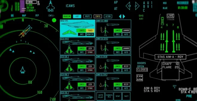 F-35 전투기 조종석 광역 디스플레이에 구현된 ‘애자일 드론 프레임워크’ 영상 화면. 조종사가 벡티스와 다른 무인기들을 터치스크린으로 지휘·통제하는 개념을 보여준다. 록히드마틴 제공 F-35 전투기 조종석 광역 디스플레이에 구현된 ‘애자일 드론 프레임워크’ 영상 화면. 조종사가 벡티스와 다른 무인기들을 터치스크린으로 지휘·통제하는 개념을 보여준다. 록히드마틴 제공