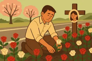 “아내에게 바치는 마지막 선물”… 교통사고 현장에 장미 10