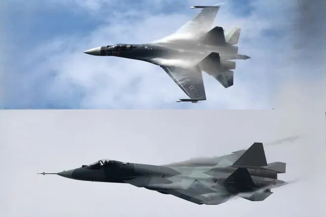 러시아 Su-35(위)와 Su-57(아래). 이란은 Su-35 48대, 알제리는 Su-57 12대의 수입국으로 각각 지목됐다. 사진=비탈리 쿠즈민 러시아 Su-35(위)와 Su-57(아래). 이란은 Su-35 48대, 알제리는 Su-57 12대의 수입국으로 각각 지목됐다. 사진=비탈리 쿠즈민