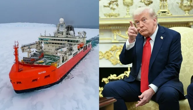 쇄빙선 자료사진과 도널드 트럼프 미국 대통령의 모습. AFP 연합뉴스