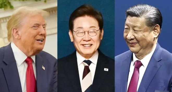 이재명(가운데) 대통령과 도널드 트럼프(왼쪽) 미국 대통령, 시진핑 중국 국가주석. 뉴스1