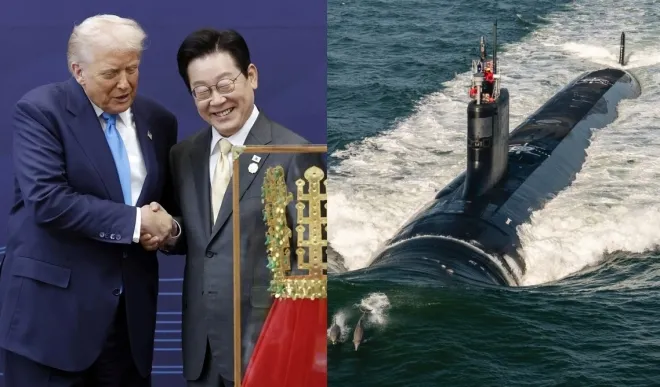 이재명 대통령이 29일 경북 경주박물관에서 도널드 트럼프 미국 대통령에게 ‘천마총 금관 모형’을 선물한 뒤 악수하고 있다. 연합뉴스 이재명 대통령이 29일 경북 경주박물관에서 도널드 트럼프 미국 대통령에게 ‘천마총 금관 모형’을 선물한 뒤 악수하고 있다. 연합뉴스