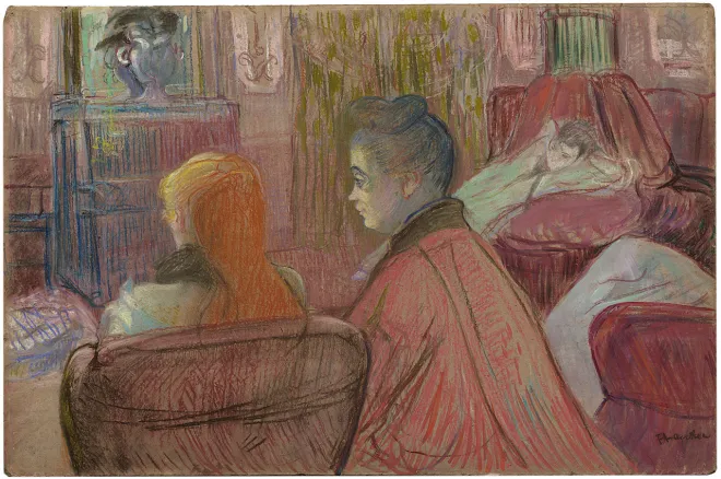 앙리 드 툴루즈-로트렉, <살롱에서>, 1893, 판지에 파스텔과 유채, 53x79.7cm, 뉴욕 구겐하임 미술관 소장