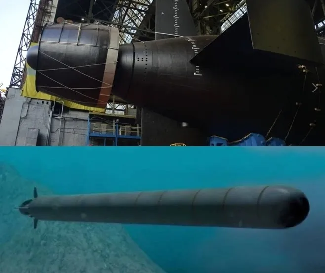 러시아 핵잠수함 하바롭스크(사진 위)와 포세이돈. 영상 캡처