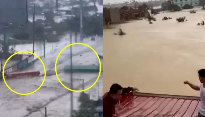 지난 4일 태풍 갈매기 영향으로 홍수가 난 세부 마을 모습. 영상 캡처