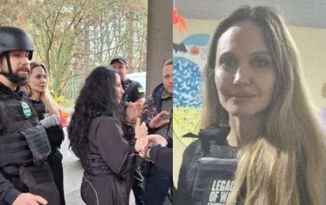 앤젤리나 졸리가 5일 우크라이나 최전방 도시인 헤르손을 방문했다. 소셜미디어 캡처