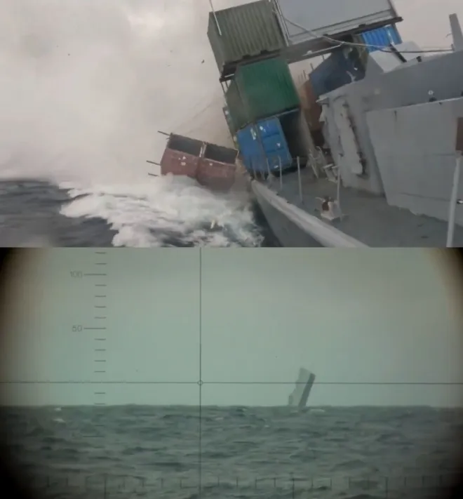 잠수함 어뢰를 맞고 침몰한 프리깃함. 영상 캡처