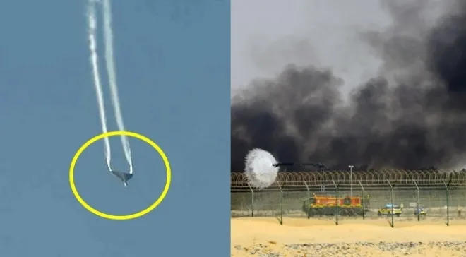 지난 21일 아랍에미리트(UAE)에서 열린 두바이 에어쇼에서 인도 공군 소속 테자스(Tejas) 전투기가 비행 중 추락했다. EPA, TASS 연합뉴스