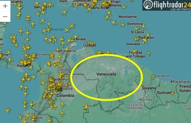 플라이트레이더24가 제공한 베네수엘라 영공 실시간 상황