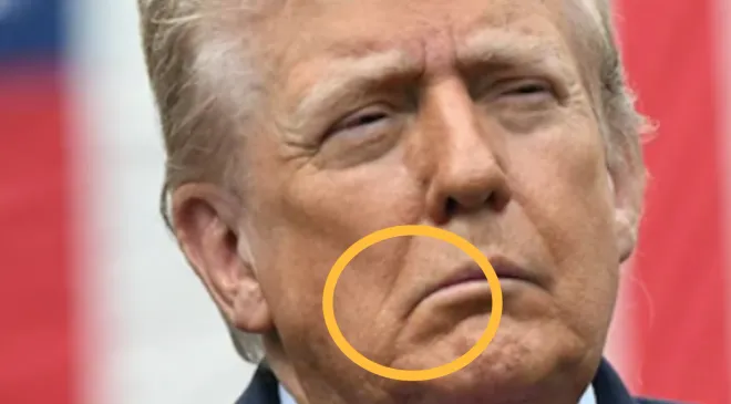 미국 현지시간으로 지난 9월 11일 미국 버지니아주(州) 알링턴에 있는 펜타곤에서 열린 9·11 테러 24주기 추모식에 참석한 트럼프 대통령. 오른쪽 입꼬리가 축 처진 모습이 역력하다. AFP 연합뉴스