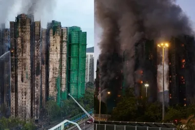 thumbnail - 치솟는 불길에 ‘활활’…드론으로 촬영한 홍콩 아파트 화재 참사 (영상)