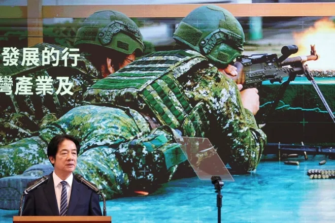 지난 26일 대만 국방비 관련 발언을 하는 라이칭더 대만 총통. AFP 연합뉴스