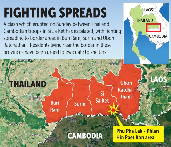 태국 캄보디아 충돌 지역. 방콕 포스트 제공
