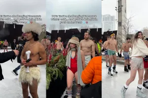 이게 연례행사라고?…보기만 해도 추운 한겨울 ‘속옷 스케이트’