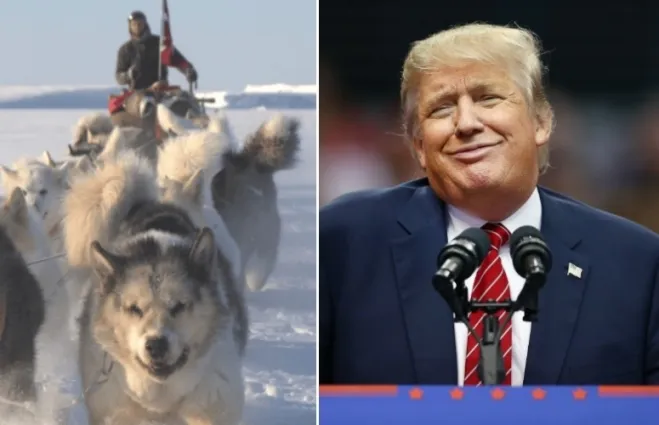 왼쪽은 그린란드의 ‘시리우스 개썰매 순찰대’ 자료사진, 오른쪽은 트럼프 미국 대통령