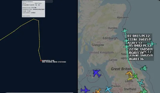 북쪽으로 향하는 미 특수작전 항공기의 비행 경로