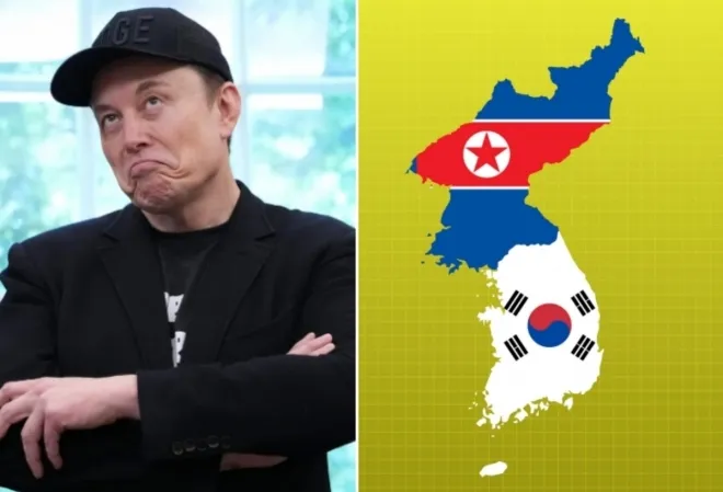 일론 머스크 테슬라 CEO(왼쪽), 북한과 대한민국 지도(오른쪽) 자료사진 123rf.com