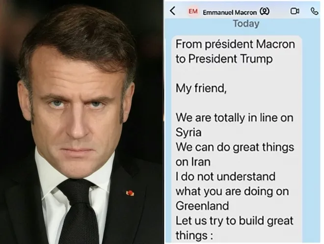 에마뉘엘 마크롱 프랑스 대통령과 트럼프 대통령에게 보낸 문자 메시지 일부.