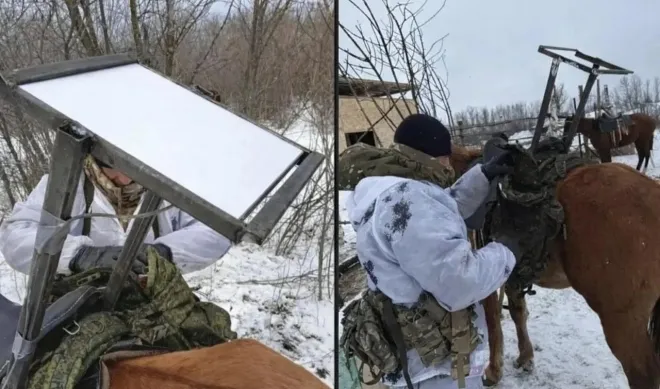러시아군 말에 장착된 스타링크 단말기 모습. 영상 캡처