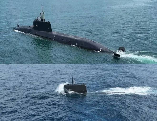 대만 잠수함 하이쿤(海鯤·SS-711)이 잠수하고 있다.