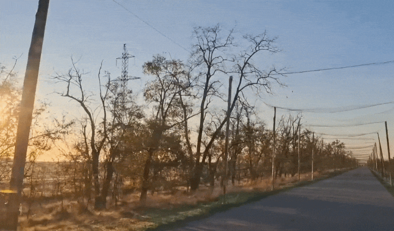 우크라이나 도로에 설치된 그물 모습