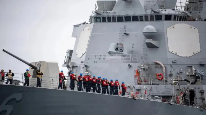 미 해군 알레이버크급 구축함 USS 스톡데일함에 설치된 광학 센서 교란용 레이저 무기 ‘오딘’(ODIN·Optical Dazzling Interdictor) 시스템 모습. 미 해군 제공