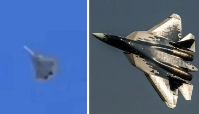 알제리 상공에서 목격된 러시아의 최신예 스텔스 전투기 수호이(SU)-57. 소셜미디어 캡처