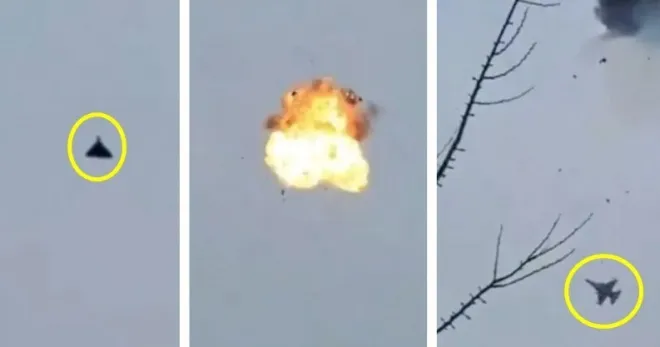 우크라이나 F-16 전투기가 공중에서 샤헤드 드론을 격추하는 모습. 영상 캡처