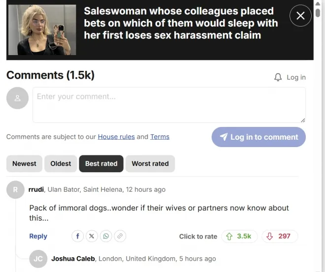 해당 기사에 1500개가 넘는 댓글이 달리며 회사 대응을 비판하는 반응이 이어지고 있다. 데일리메일 캡처.