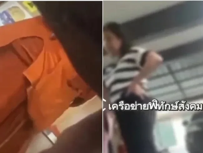 태국 논타부리주 한 사찰 주지 스님 A씨(왼쪽)와 아내라고 주장한 여성 퐁(Pong)의 모습이 각각 촬영된 영상 장면. 현지 SNS 확산 영상 캡처