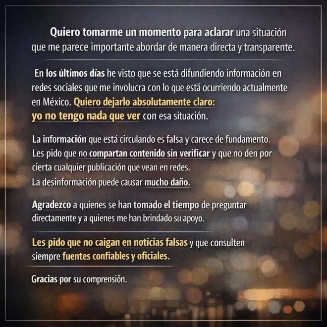 온리팬스 모델 마리아 훌리사가 SNS에 올린 해명문. 그는 멕시코 마약왕 사살 작전과 관련된 의혹에 대해 “전혀 관련이 없다”고 밝혔다. 인스타그램 캡처