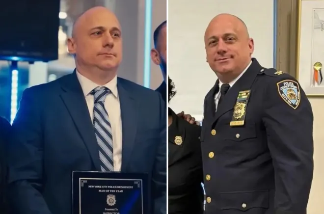 성폭행 시도 의혹으로 피소된 뉴욕경찰(NYPD) 브롱크스 46지구대 지휘관 제러미 슈블린 경감. 왼쪽은 올해 경찰 시상 행사에서 상을 받는 모습, 오른쪽은 제복을 입은 모습. 인스타그램·엑스(X) 캡처