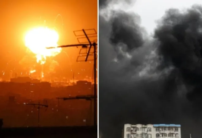 7일(현지시간) 미국·이스라엘이 이란 수도 테헤란 인근에 있는 주요 석유 저장 시설을 폭격하면서 시커먼 ‘기름비’가 쏟아지고 독성가스가 구름처럼 퍼졌다. 엑스 영상 캡처