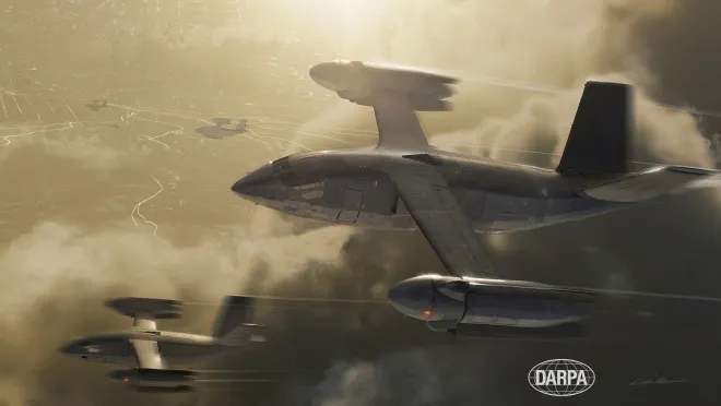 X-76 기술을 기반으로 한 미래의 작전용 항공기 아티스트 컨셉. 고등방위연구계획국 제공