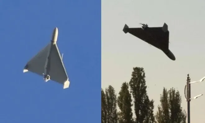 우크라이나 키이우 하늘에서 포착된 가미카제 드론의 모습. 사진=AFP, AP 연합뉴스