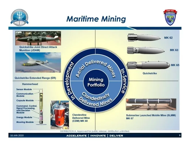 미 해군이 보유한 기뢰 종류. 미 해군 제공